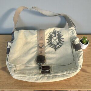 Fossil Vintage Military Canvas Computer Commuter Messenger Bag Eagle Crest Logo